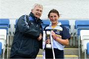 6 April 2019; LGFA Munster branch president Jerome Casey presents the cup to Cashel Community School captain Leah Baskin after the Lidl All Ireland Post Primary School Junior C Final match between Cashel Community School and FCJ Bunclody at St Molleran’s in Carrickbeg, Co. Waterford. Photo by Diarmuid Greene/Sportsfile