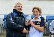 6 April 2019; LGFA Munster branch president Jerome Casey presents the Lidl Player of the Match award to Alessia Mazzola of Cashel Community School after the Lidl All Ireland Post Primary School Junior C Final match between Cashel Community School and FCJ Bunclody at St Molleran’s in Carrickbeg, Co. Waterford. Photo by Diarmuid Greene/Sportsfile