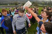 6 April 2019; Cashel Community School manager Richie Ryan gets a soaking from captain Leah Baskin and Lucy Fogarty after the Lidl All Ireland Post Primary School Junior C Final match between Cashel Community School and FCJ Bunclody at St Molleran’s in Carrickbeg, Co. Waterford. Photo by Diarmuid Greene/Sportsfile