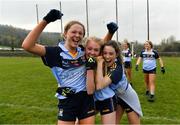 6 April 2019; Cashel Community School players Emer McCarthy, Fiona Tuohy and Abbie Gilmartin celebrate after the Lidl All Ireland Post Primary School Junior C Final match between Cashel Community School and FCJ Bunclody at St Molleran’s in Carrickbeg, Co. Waterford. Photo by Diarmuid Greene/Sportsfile