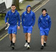 6 April 2019; Leinster players, from left, Conor O'Brien, Jimmy O'Brien and Paddy Patterson arrive ahead of the Guinness PRO14 Round 19 match between Leinster and Benetton at the RDS Arena in Dublin. Photo by Ramsey Cardy/Sportsfile