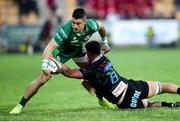 6 April 2019; Tiernan O’Halloran of Connacht is tackled by Renato Giammarioli of Zebre during the Guinness PRO14 Round 19 game between Zebre Rugby Club and Connacht Rugby at Stadio Lanfranchi in Parma, Italy. Photo by Roberto Bregani/Sportsfile