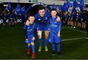 6 April 2019; Matchday mascots 8 year old Fionn McConville, from Athgarvan, Co. Kildare, and Diarmuid O’Neill, from Gowran, Co. Kilkenny, with Leinster captain Luke McGrath ahead of the Guinness PRO14 Round 19 match between Leinster and Benetton at the RDS Arena in Dublin. Photo by Ramsey Cardy/Sportsfile