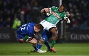 6 April 2019; Iliesa Ratuva Tavuyara of Benetton is tackled by Ciarán Frawley of Leinster during the Guinness PRO14 Round 19 match between Leinster and Benetton at the RDS Arena in Dublin. Photo by David Fitzgerald/Sportsfile