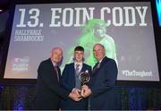 6 April 2019; Eoin Cody of Ballyhale Shamrocks is presented with his award by Uachtarán Chumann Lúthchleas Gael John Horan, right, and Denis O'Callaghan, Head of AIB Retail Banking, at the AIB GAA Club Player 2018/19 Awards at Croke Park in Dublin. Photo by Stephen McCarthy/Sportsfile