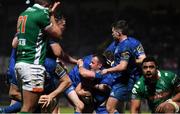 6 April 2019; Bryan Byrne of Leinster is congratulated by team-mates after scoring his side's second try during the Guinness PRO14 Round 19 match between Leinster and Benetton at the RDS Arena in Dublin. Photo by David Fitzgerald/Sportsfile