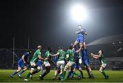 6 April 2019; Max Deegan of Leinster wins possession from a line-out during the Guinness PRO14 Round 19 match between Leinster and Benetton at the RDS Arena in Dublin. Photo by David Fitzgerald/Sportsfile
