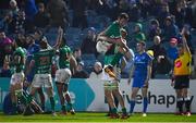 6 April 2019; Benetton players Giovanni Pettinelli, left, and Federico Ruzza celebrate a last minute try during the Guinness PRO14 Round 19 match between Leinster and Benetton at the RDS Arena in Dublin. Photo by Ramsey Cardy/Sportsfile