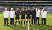 6 April 2019; Referee Jerome Henryand his officials before the Allianz Football League Division 3 Final match between Laois and Westmeath at Croke Park in Dublin. Photo by Ray McManus/Sportsfile