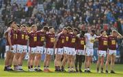 6 April 2019; The Westmeath players stand for the playing of the National Anthem before the Allianz Football League Division 3 Final match between Laois and Westmeath at Croke Park in Dublin. Photo by Ray McManus/Sportsfile