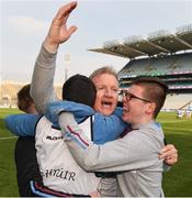 6 April 2019; St Michaels College manager Dom Corrigan, centre, celebtates the final whistle of the Masita GAA Post Primary Schools Hogan Cup Senior A Football match between Naas CBS and St Michaels College Enniskillen at Croke Park in Dublin. Photo by Ray McManus/Sportsfile