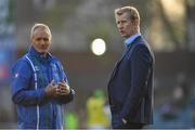 6 April 2019; Benetton head coach Kieran Crowley, left, and Leinster head coach Leo Cullen ahead of the Guinness PRO14 Round 19 match between Leinster and Benetton at the RDS Arena in Dublin. Photo by Ramsey Cardy/Sportsfile