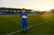 6 April 2019; Matchday mascot 8 year old Fionn McConville, from Athgarvan, Co. Kildare, ahead of the Guinness PRO14 Round 19 match between Leinster and Benetton at the RDS Arena in Dublin. Photo by Ramsey Cardy/Sportsfile