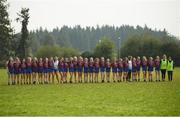 6 April 2019; The Coláiste Bhaile Chláir, Claregalway, squad stand for the national anthem prior to the Lidl All Ireland Post Primary School Junior A Final match between Coláiste Bhaile Chláir, Claregalway, Galway, and St Catherine’s, Armagh, at Philly McGuinness Memorial Park in Mohill in Co Leitrim. Photo by Stephen McCarthy/Sportsfile