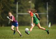 6 April 2019; Lucy McAlary of St Catherine's, Armagh, during the Lidl All Ireland Post Primary School Junior A Final match between Coláiste Bhaile Chláir, Claregalway, Galway, and St Catherine’s, Armagh, at Philly McGuinness Memorial Park in Mohill in Co Leitrim. Photo by Stephen McCarthy/Sportsfile