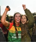 6 April 2019; Clia Creaney of St Catherine's, Armagh, celebrates following the Lidl All Ireland Post Primary School Junior A Final match between Coláiste Bhaile Chláir, Claregalway, Galway, and St Catherine’s, Armagh, at Philly McGuinness Memorial Park in Mohill in Co Leitrim. Photo by Stephen McCarthy/Sportsfile
