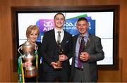 6 April 2019; AIB GAA Club Footballer of the Year Kieran Molloy of Corofin with parents Gerry and Eileen at the AIB GAA Club Player 2018/19 Awards at Croke Park in Dublin. Photo by Stephen McCarthy/Sportsfile