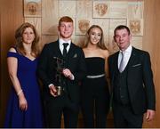 6 April 2019; AIB GAA Club Hurler of the Year Adrian Mullen of Ballyhale Shamrocks with parents Declan and Monica Mullen and partner Laura MacDonald at the AIB GAA Club Player 2018/19 Awards at Croke Park in Dublin. Photo by Stephen McCarthy/Sportsfile