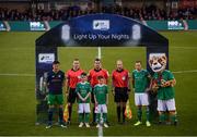 5 April 2019; Shamrock Rovers captain Ronan Finn, Cork City captain Karl Sheppard pose with officials and mascots prior to the SSE Airtricity League Premier Division match between Cork City and Shamrock Rovers at Turners Cross in Cork. Photo by Stephen McCarthy/Sportsfile