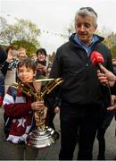 7 April 2019; Owner Michael O'Leary with his son Zack O'Leary holding the cup as they are welcomed home outside Shaw's pub in the village of Summerhill in County Meath following Tiger Roll's win at the 2019 Randox Health Aintree Grand National. Photo by Harry Murphy/Sportsfile