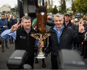 7 April 2019; The winner of the 2019 Randox Health Aintree Grand National Tiger Roll is led through the village of Summerhill in County Meath with trainer Gordon Elliott, left, and owner Michael O'Leary. Photo by Harry Murphy/Sportsfile