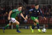 5 April 2019; Aaron McEneff of Shamrock Rovers gets away from Dan Casey of Cork City during the SSE Airtricity League Premier Division match between Cork City and Shamrock Rovers at Turners Cross in Cork. Photo by Stephen McCarthy/Sportsfile