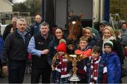 7 April 2019; The winner of the 2019 Randox Health Aintree Grand National Tiger Roll is led through the village of Summerhill in County Meath by grooms Karen Morgan, left, and Louise Dunne with from left, owner Michael O'Leary, trainer Gordon Elliott, Tianna, Matt and Zack O'Leary, children of owner Michael O'Leary. Photo by Harry Murphy/Sportsfile