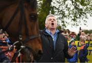 7 April 2019; Owner Michael O'Leary speaks to the crowd outside Shaw's pub in the village of Summerhill in County Meath following Tiger Roll's win at the 2019 Randox Health Aintree Grand National. Photo by Harry Murphy/Sportsfile
