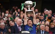 31 March 2019; David Drake of Mayo lifts the cup following the Allianz Football League Division 1 Final match between Kerry and Mayo at Croke Park in Dublin. Photo by Stephen McCarthy/Sportsfile