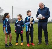 8 April 2019; Uachtarán Chumann Lúthchleas Gael John Horan with members of St Colmcilles GAA Club, from left, Reva Mehta, age 8, Milena Maza, age 8, and Jack O'Byrne, age 10, prior to the unveiling of the new GAA manifesto in both Irish and English at St Colmcilles GAA Club in Bettystown, Co Meath. The manifesto is an affirmation of the GAA's mission, vision and values, and a celebration of all the people who make the Association what it is. The intention is for the manifesto to be proudly displayed across the GAA network and wherever Gaelic Games are played at home and abroad&quot;. It marks the start of a wider support message that celebrates belonging to the GAA, which is centered around the statement: ‘GAA – Where We All Belong’ / CLG – Tá Áit Duinn Uilig’. Photo by Stephen McCarthy/Sportsfile