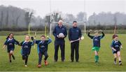8 April 2019; Uachtarán Chumann Lúthchleas Gael John Horan, left, and Ard Stiúrthóir of the GAA Tom Ryan with members of St Colmcilles GAA Club, from left, Reva Mehta, age 8, Milena Maza, age 8, Jack O'Byrne, age 10, Noah Noone Garland, age 9, and Aisling Gillick, age 8, prior to the unveiling of the new GAA manifesto in both Irish and English at St Colmcilles GAA Club in Bettystown, Co Meath. The manifesto is an affirmation of the GAA's mission, vision and values, and a celebration of all the people who make the Association what it is. The intention is for the manifesto to be proudly displayed across the GAA network and wherever Gaelic Games are played at home and abroad&quot;. It marks the start of a wider support message that celebrates belonging to the GAA, which is centered around the statement: ‘GAA – Where We All Belong’ / CLG – Tá Áit Duinn Uilig’. Photo by Stephen McCarthy/Sportsfile