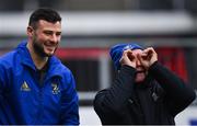 8 April 2019; Robbie Henshaw, left, and Kit man Johnny O'Hagan during Leinster squad training at Energia Park in Donnybrook, Dublin. Photo by Ramsey Cardy/Sportsfile