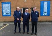 8 April 2019; Keith Loughman, Chairman of St Colmcilles GAA Club, with Uachtarán Chumann Lúthchleas Gael John Horan, left, and Ard Stiúrthóir of the GAA Tom Ryan, right, at the unveiling of the new GAA manifesto in both Irish and English at St Colmcilles GAA Club in Bettystown, Co Meath. The manifesto is an affirmation of the GAA's mission, vision and values, and a celebration of all the people who make the Association what it is. The intention is for the manifesto to be proudly displayed across the GAA network and wherever Gaelic Games are played at home and abroad&quot;. It marks the start of a wider support message that celebrates belonging to the GAA, which is centered around the statement: ‘GAA – Where We All Belong’ / CLG – Tá Áit Duinn Uilig’. Photo by Stephen McCarthy/Sportsfile