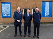 8 April 2019; Keith Loughman, Chairman of St Colmcilles GAA Club, with Uachtarán Chumann Lúthchleas Gael John Horan, left, and Ard Stiúrthóir of the GAA Tom Ryan, right, at the unveiling of the new GAA manifesto in both Irish and English at St Colmcilles GAA Club in Bettystown, Co Meath. The manifesto is an affirmation of the GAA's mission, vision and values, and a celebration of all the people who make the Association what it is. The intention is for the manifesto to be proudly displayed across the GAA network and wherever Gaelic Games are played at home and abroad&quot;. It marks the start of a wider support message that celebrates belonging to the GAA, which is centered around the statement: ‘GAA – Where We All Belong’ / CLG – Tá Áit Duinn Uilig’. Photo by Stephen McCarthy/Sportsfile