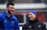 8 April 2019; Robbie Henshaw in conversation with Kit man Johnny O'Hagan during Leinster Rugby squad training at Energia Park in Donnybrook, Dublin. Photo by Ramsey Cardy/Sportsfile