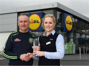 9 April 2019; The Lidl / Irish Daily Star Manager of the Month for March was announced today as Eamonn Murray from Meath. Under Eamonn’s guidance, Meath have progressed to the Division 3 semi-finals in the 2019 Lidl Ladies National Football League. Meath won six out of their seven group fixtures and they claimed victories in all three of their games in March, against Longford, Kildare and Wicklow. Eamonn was presented with his award by Laura Galligan, Store Manager, at the Lidl Store in Dunshaughlin, Co. Meath. Photo by Harry Murphy/Sportsfile