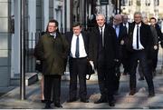 10 April 2019;  Attending a meeting with the Oireachtas Committee on Sport at Dáil Éireann in Dublin are from left, FAI Director of Public Relations and Communications Cathal Dervan, FAI President Donal Conway, FAI Executive Vice President John Delaney, FAI Director of Competitions Fran Gavin, and FAI High Performance Director Ruud Dokter. Photo by Sam Barnes/Sportsfile