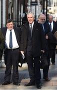 10 April 2019;  Attending a meeting with the Oireachtas Committee on Sport at Dáil Éireann in Dublin are from left, FAI President Donal Conway, FAI Executive Vice President John Delaney and FAI Director of Competitions Fran Gavin. Photo by Sam Barnes/Sportsfile