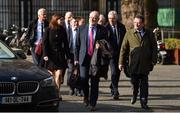 10 April 2019;  Attending a meeting with the Oireachtas Committee on Sport at Dáil Éireann in Dublin are from left, FAI Interim Chief Executive Rea Walshe, FAI President Donal Conway, Fran Gavin, FAI Director of Competitions FAI Executive, Vice President John Delaney and FAI Director of Public Relations and Communications Cathal Dervan. Photo by Sam Barnes/Sportsfile