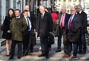 10 April 2019;  Attending a meeting with the Oireachtas Committee on Sport at Dáil Éireann in Dublin are from left, FAI Interim Chief Executive Rea Walshe, FAI Director of Public Relations and Communications Cathal Dervan, FAI President Donal Conway, FAI Board Member and  Honorary Treasurer Eddie Murray, FAI Executive Vice President John Delaney and FAI Director of Competitions Fran Gavin. Photo by Sam Barnes/Sportsfile