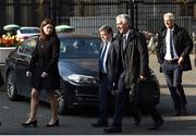 10 April 2019;  Attending a meeting with the Oireachtas Committee on Sport at Dáil Éireann in Dublin are from left, FAI Interim Chief Executive Rea Walshe, FAI President Donal Conway, FAI Executive Vice President John Delaney and FAI High Performance Director Ruud Dokter. Photo by Sam Barnes/Sportsfile