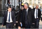 10 April 2019;  Attending a meeting with the Oireachtas Committee on Sport at Dáil Éireann in Dublin are from left, FAI President Donal Conway, FAI Interim Chief Executive Rea Walshe, and FAI Executive Vice President John Delaney. Photo by Sam Barnes/Sportsfile