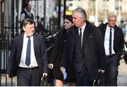 10 April 2019;  Attending a meeting with the Oireachtas Committee on Sport at Dáil Éireann in Dublin are from left, FAI President Donal Conway, FAI Interim Chief Executive Rea Walshe, and FAI Executive Vice President John Delaney. Photo by Sam Barnes/Sportsfile