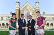 10 April 2019; Attendees, from left, Daniel Huane, Mayo hurler, Paul Flynn, GPA CEO, NUI Galway Professor John McHale, and Cein Darcy, Galway footballer, at the launch of NUI Galway Scholarships with GPA and WGPA at NUI Galway in Galway. Photo by Piaras Ó Mídheach/Sportsfile