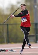 7 April 2019; Noah McConway of St. Cronans A.C., Co. Clare, competing in the Men's Javelin during the AAI National Spring Throws at AIT in Athlone, Co Westmeath.  Photo by Harry Murphy/Sportsfile