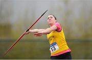7 April 2019; Niamh Sugrue of Bandon A.C., Co. Cork, competing in the Women's Javelin (500g) during the AAI National Spring Throws at AIT in Athlone, Co Westmeath.  Photo by Harry Murphy/Sportsfile