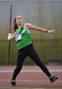7 April 2019; Amy Whelan of Liscarroll A.C., Co. Cork, competing in the Women's Javelin (500g) during the AAI National Spring Throws at AIT in Athlone, Co Westmeath.  Photo by Harry Murphy/Sportsfile