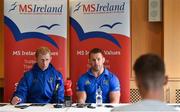 12 April 2019; MS Ireland are a charity partner of Leinster Rugby and as part of their partnership they will have a match day take-over at the RDS Arena tomorrow. Ahead of the game Leo Cullen and Seán O’Brien visited staff and patients at the MS Ireland Care Centre in Dublin. Pictured is Leinster head coach Leo Cullen, left, and Seán O'Brien. Photo by Ramsey Cardy/Sportsfile