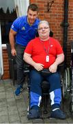 12 April 2019; MS Ireland are a charity partner of Leinster Rugby and as part of their partnership they will have a match day take-over at the RDS Arena tomorrow. Ahead of the game Leo Cullen and Seán O’Brien visited staff and patients at the MS Ireland Care Centre in Dublin. Pictured is Seán O'Brien and resident Kieran Whelan. Photo by Ramsey Cardy/Sportsfile