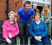 12 April 2019; MS Ireland are a charity partner of Leinster Rugby and as part of their partnership they will have a match day take-over at the RDS Arena tomorrow. Ahead of the game Leo Cullen and Seán O’Brien visited staff and patients at the MS Ireland Care Centre in Dublin. Pictured is Sean O'Brien with Jean Breen, left, and Therese Mooney. Photo by Ramsey Cardy/Sportsfile